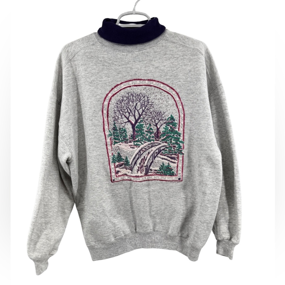 Gopher Sport vintage turtleneck winter scene XL glitter puff paint casual